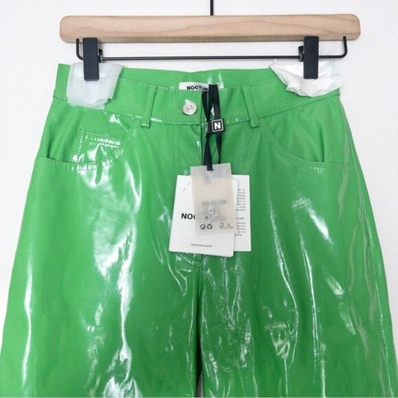 NWT Nocturne Pleather Vinyl Wide Leg Pants 36 Green S Palazzo High Waisted - Picture 5 of 11